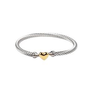 Two Tone Twisted Cable Heart Bangle Bracelet